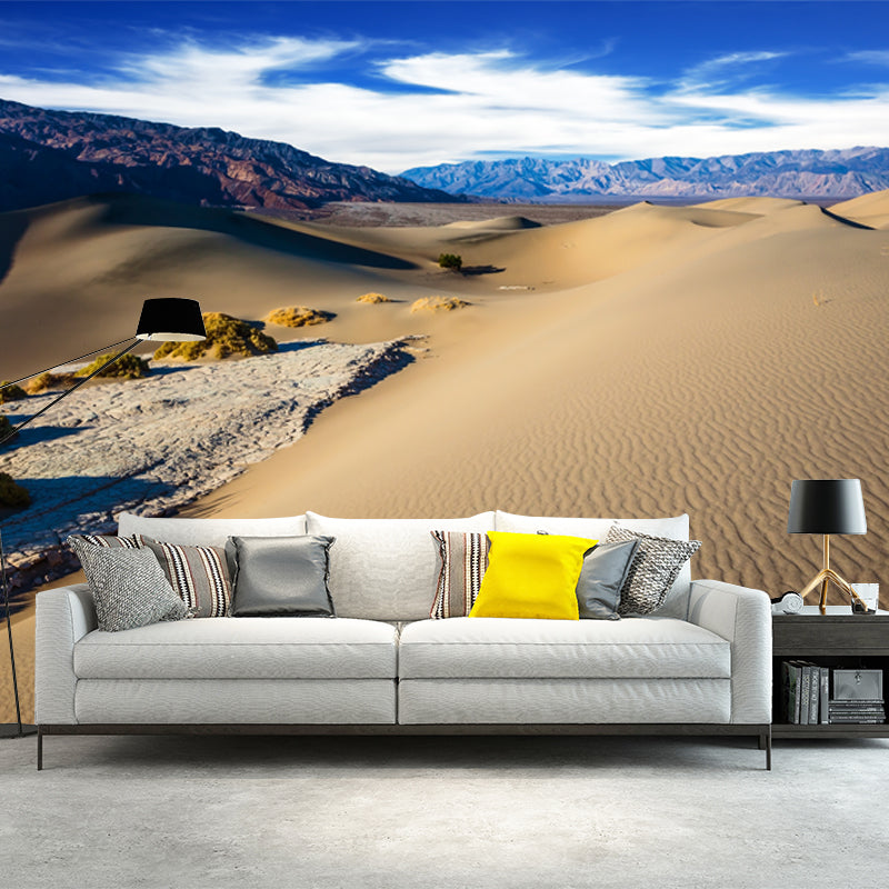 Big Modernist Wall Paper Mural Yellow Dune and Mountain Landscape Wall Covering, Custom Size Yellow Clearhalo 'Wall Decor' 'Wall Mural' 1920775