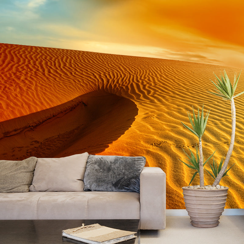 Desert with Evening Glow Mural Decal Modern Smooth Wall Covering in Yellow for Home Yellow Clearhalo 'Wall Decor' 'Wall Mural' 1920805