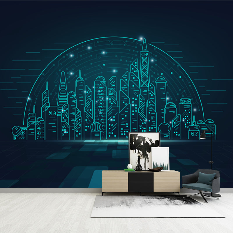 3D Illusion Metropolis Mural Contemporary Moistureproof Playroom Wall Decor, Custom Size Available Black Clearhalo 'Wall Decor' 'Wall Mural' 1920836