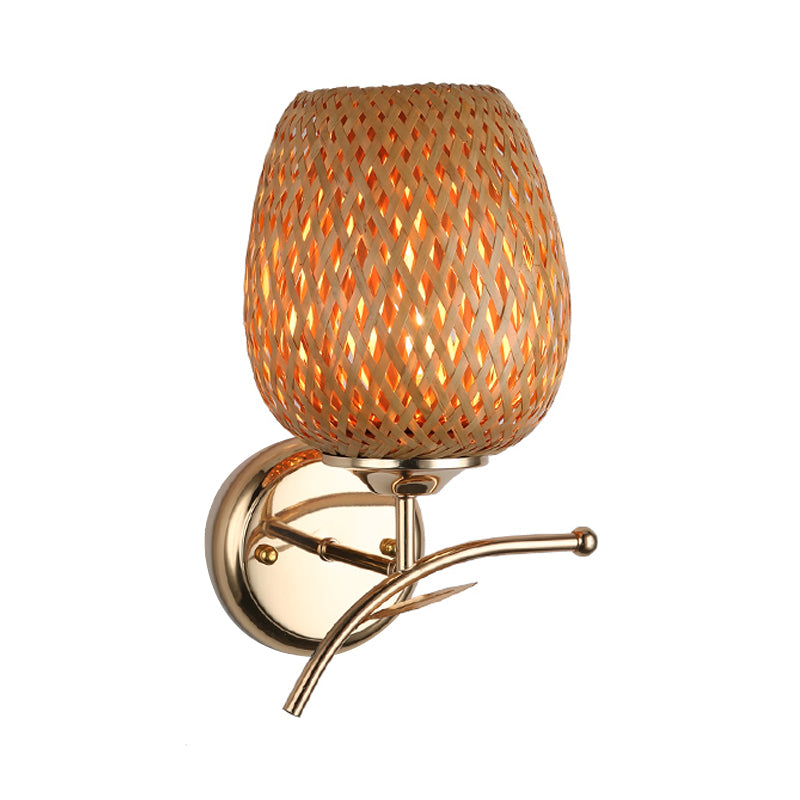 Rattan Dome Shade Sconce Light Fixture Contemporary Style 1-Light Wall Lamp in Beige Clearhalo 'Wall Lamps & Sconces' 'Wall Lights' Lighting' 192100