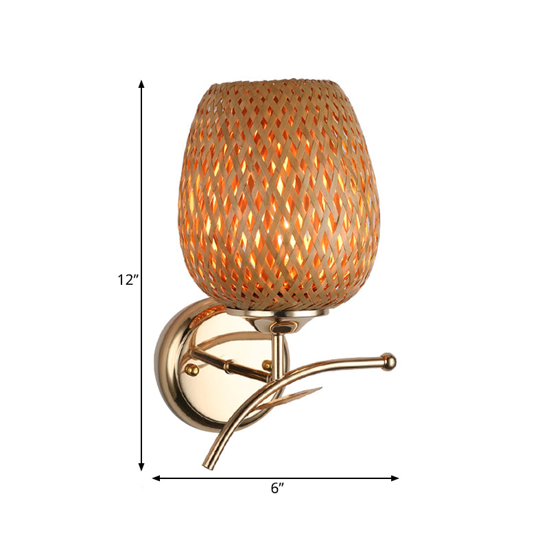 Rattan Dome Shade Sconce Light Fixture Contemporary Style 1-Light Wall Lamp in Beige Clearhalo 'Wall Lamps & Sconces' 'Wall Lights' Lighting' 192101