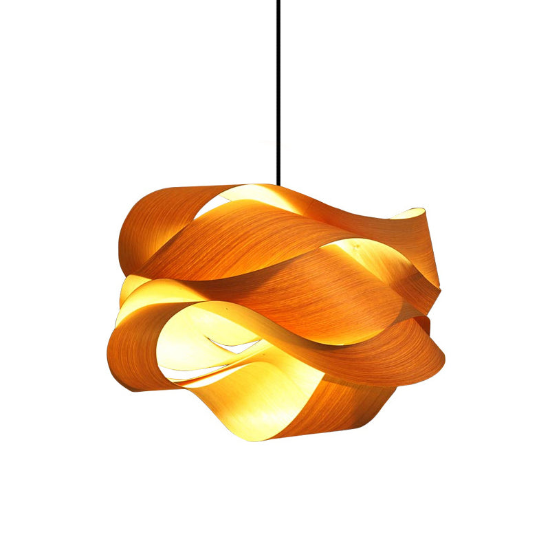 18"/23.5" Wide Twist Pendant Lamp Contemporary Wooden 1 Light Living Room Hanging Light in Beige Clearhalo 'Ceiling Lights' 'Modern Pendants' 'Modern' 'Pendant Lights' 'Pendants' Lighting' 192118