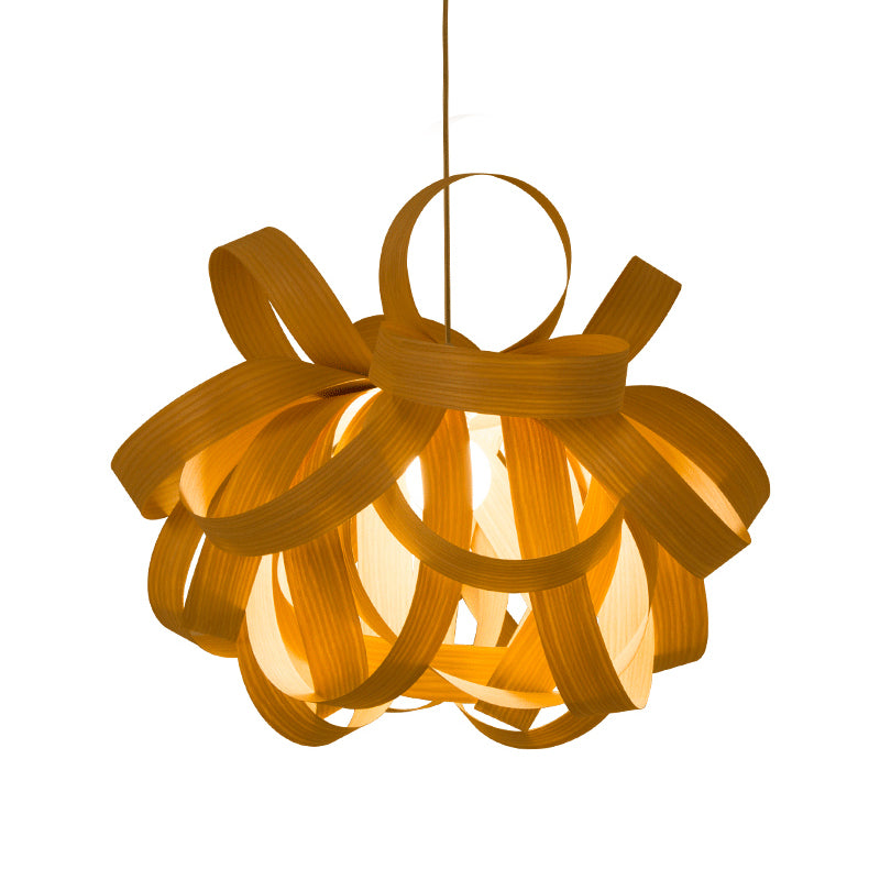 18"/23.5" Wide Twist Pendant Lamp Contemporary Wooden 1 Light Living Room Hanging Light in Beige Clearhalo 'Ceiling Lights' 'Modern Pendants' 'Modern' 'Pendant Lights' 'Pendants' Lighting' 192122