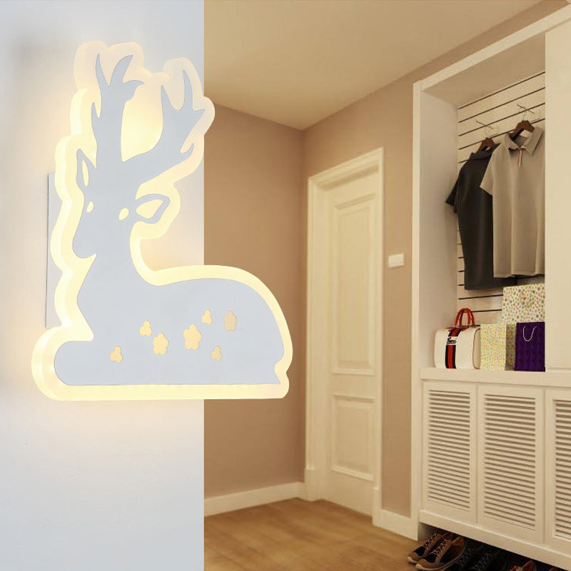 Corridor Stair Sika Deer Wall Light Acrylic Animal White Finish Sconce Light Clearhalo 'Wall Lamps & Sconces' 'Wall Lights' Lighting' 192137