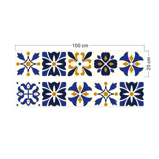 Blue Flower Print Wallpapers Self-Sticking Bohemian Kitchen Wall Art, 3.5' L x 8" W Clearhalo 'Wall Decor' 'Wallpaper' 1921888