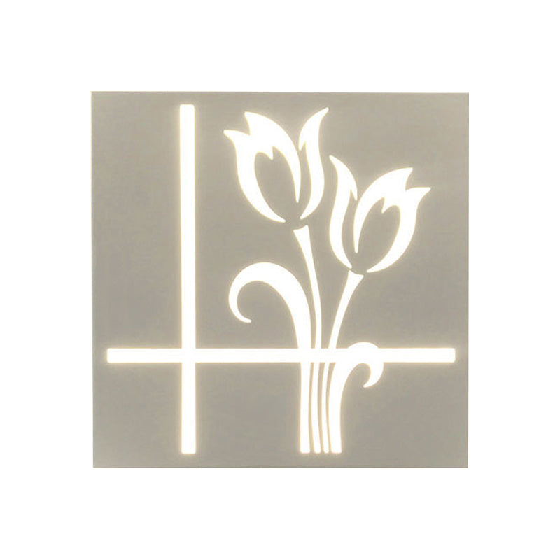 Modern Style Square Wall Sconce with Plant Metal Wall Light in White for Bathroom Clearhalo 'Wall Lamps & Sconces' 'Wall Lights' Lighting' 192192