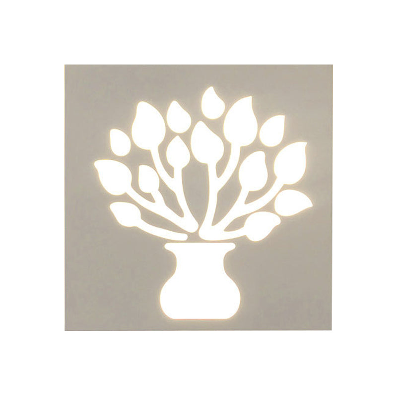 Modern Style Square Wall Sconce with Plant Metal Wall Light in White for Bathroom Clearhalo 'Wall Lamps & Sconces' 'Wall Lights' Lighting' 192196