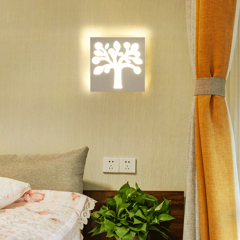 Modern Style Square Wall Sconce with Plant Metal Wall Light in White for Bathroom White B Clearhalo 'Wall Lamps & Sconces' 'Wall Lights' Lighting' 192197