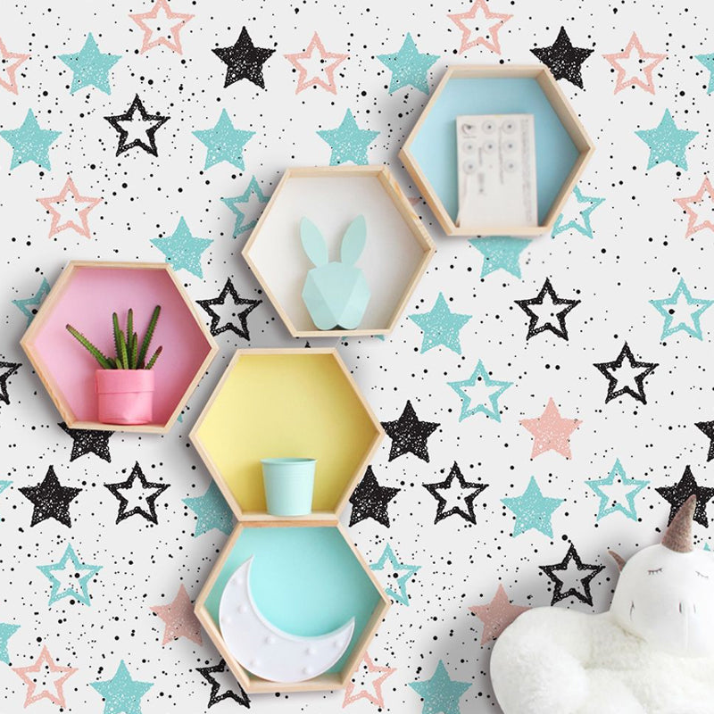 PVC Blue Wallpaper Panels Kids Star and Dot Print Self-Adhesive Wall Decor, 4' L x 20.5" W Clearhalo 'Wall Decor' 'Wallpaper' 1922037