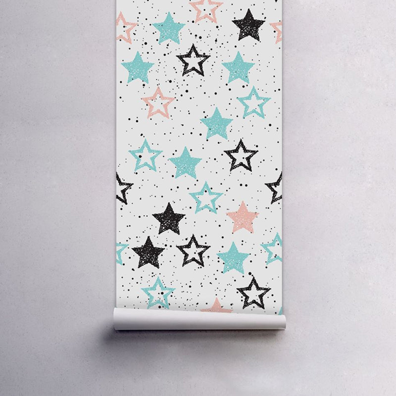 PVC Blue Wallpaper Panels Kids Star and Dot Print Self-Adhesive Wall Decor, 4' L x 20.5" W Clearhalo 'Wall Decor' 'Wallpaper' 1922039