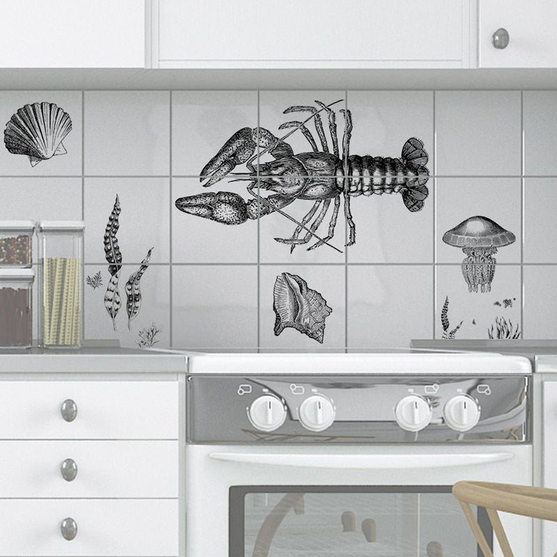 Stick On Grey Kids Wallpaper Panels 8' x 8" Lobster and Sea Shell Pattern Wall Art for Home Clearhalo 'Wall Decor' 'Wallpaper' 1922112