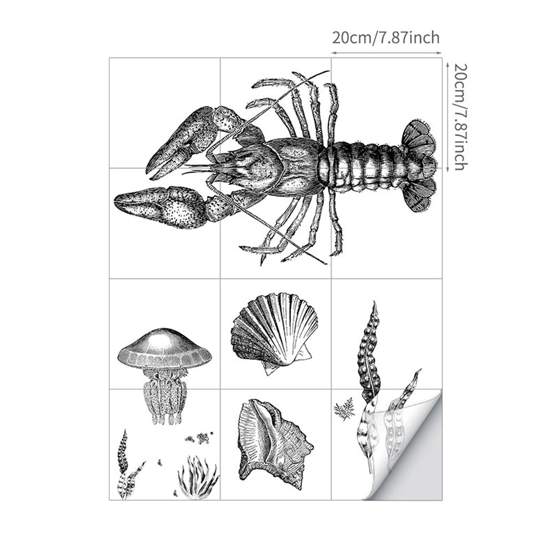 Stick On Grey Kids Wallpaper Panels 8' x 8" Lobster and Sea Shell Pattern Wall Art for Home Clearhalo 'Wall Decor' 'Wallpaper' 1922115