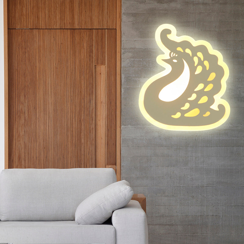 Acrylic Animal Sconce Light Modern Style LED Wall Lamp in White Finish for Hallway White Peacock Clearhalo 'Wall Lamps & Sconces' 'Wall Lights' Lighting' 192214