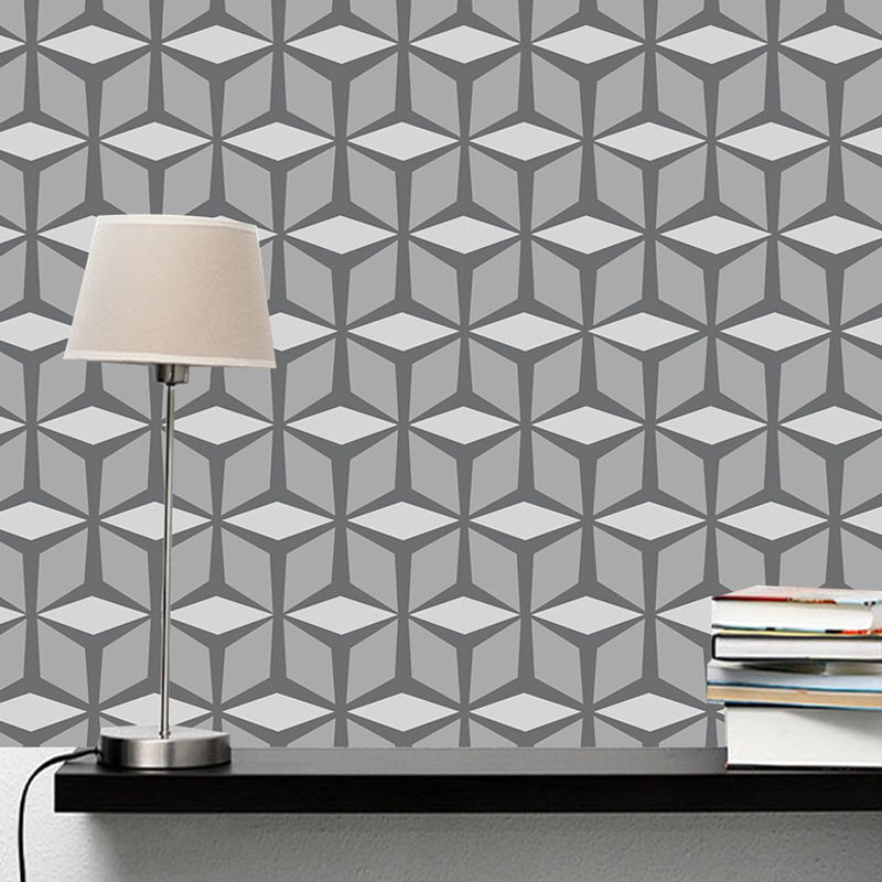 3D Effect Cube Wallpapers Modernism PVC Self Sticking Wall Covering for Dining Room Grey Clearhalo 'Wall Decor' 'Wallpaper' 1922146