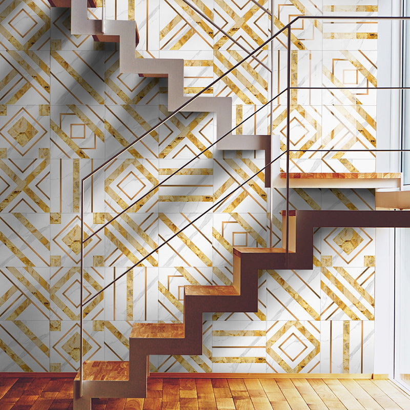 Gold Geometric Wallpaper Panels Self-Stick Modern Style Bathroom Wall Art, 8' x 8" Golden Clearhalo 'Modern wall decor' 'Modern' 'Wallpaper' Wall Decor' 1922227