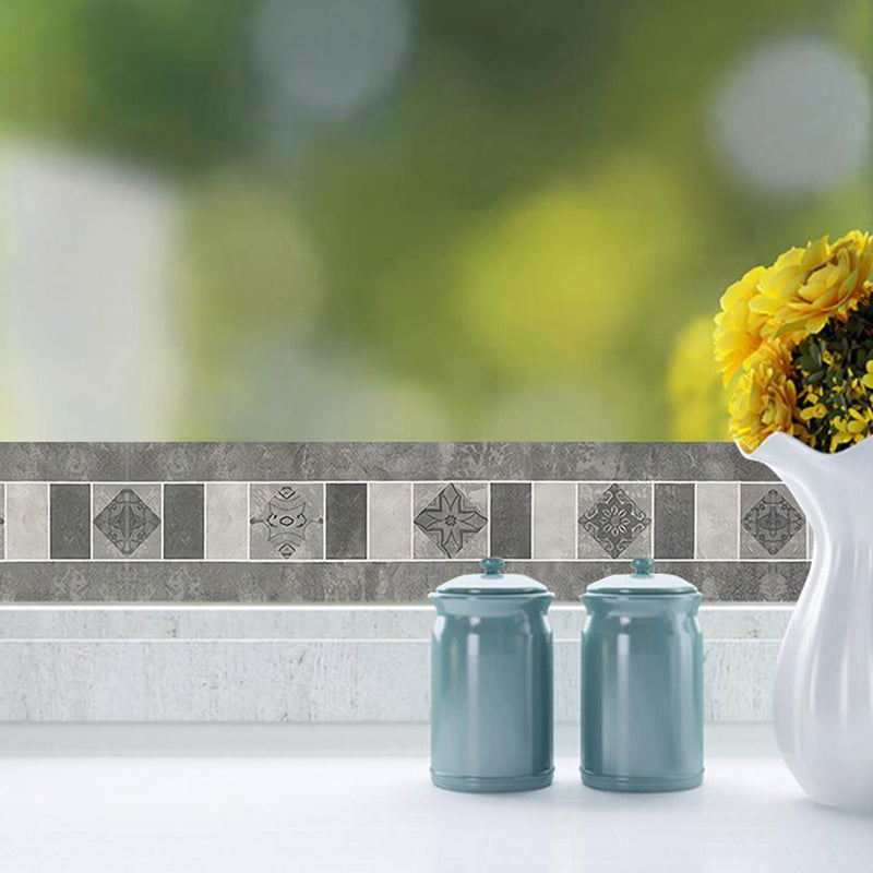 Tile Effect Wallpaper Border for Bathroom Geometry Self-Stick Wall Art in Grey, 6.5' x 4" Grey Clearhalo 'Vintage wall decor' 'Vintage' 'Wallpaper' Wall Decor' 1922326