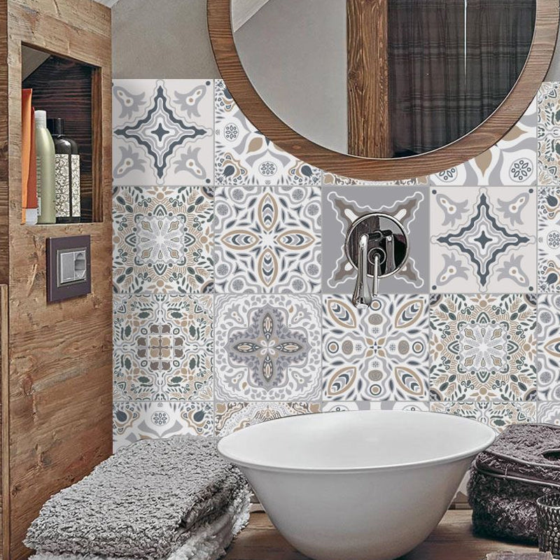 Adhesive Moroccan Tile Wallpaper Panels Boho-Chic PVC Wall Covering, 8' L x 8" W Grey Clearhalo 'Wall Decor' 'Wallpaper' 1922365