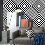 Modern Peel Wallpaper Roll Grey Diamond and Diagonal Stripe Wall Art, 31' L x 20.5" W Black-White 1 Set Clearhalo 'Modern wall decor' 'Modern' 'Wallpaper' Wall Decor' 1922492