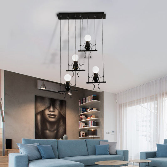 3/4/6 Bulbs Little People Multi Pendant Light Contemporary Metal Hanging Light Fixture in Black Clearhalo 'Ceiling Lights' 'Pendant Lights' 'Pendants' Lighting' 1922705