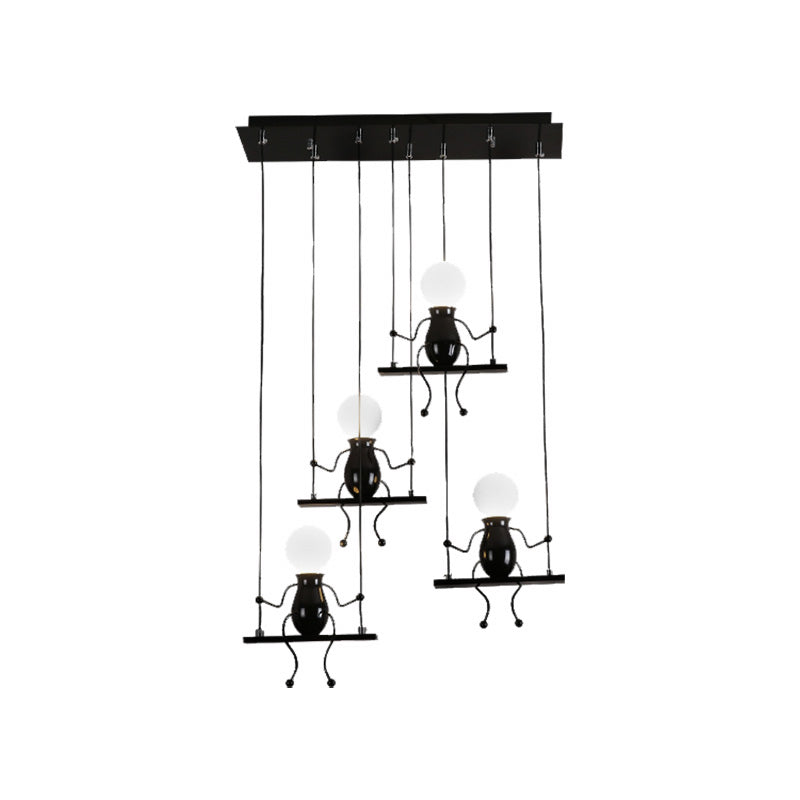 3/4/6 Bulbs Little People Multi Pendant Light Contemporary Metal Hanging Light Fixture in Black Clearhalo 'Ceiling Lights' 'Pendant Lights' 'Pendants' Lighting' 1922706