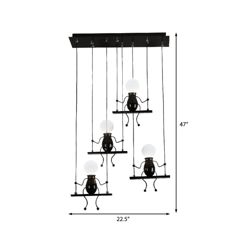 3/4/6 Bulbs Little People Multi Pendant Light Contemporary Metal Hanging Light Fixture in Black Clearhalo 'Ceiling Lights' 'Pendant Lights' 'Pendants' Lighting' 1922707