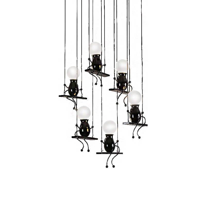 3/4/6 Bulbs Little People Multi Pendant Light Contemporary Metal Hanging Light Fixture in Black Clearhalo 'Ceiling Lights' 'Pendant Lights' 'Pendants' Lighting' 1922712