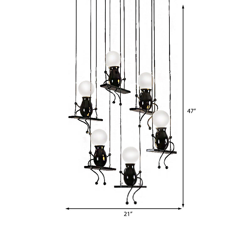 3/4/6 Bulbs Little People Multi Pendant Light Contemporary Metal Hanging Light Fixture in Black Clearhalo 'Ceiling Lights' 'Pendant Lights' 'Pendants' Lighting' 1922713