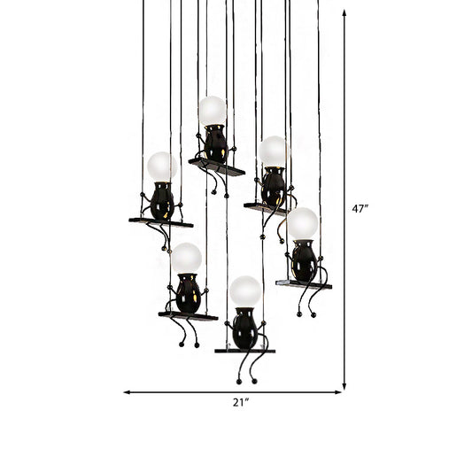 3/4/6 Bulbs Little People Multi Pendant Light Contemporary Metal Hanging Light Fixture in Black Clearhalo 'Ceiling Lights' 'Pendant Lights' 'Pendants' Lighting' 1922713