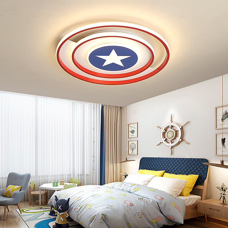 American Style Circular Ceiling Light Acrylic Red LED Ceiling Mount Light with Blue Star for Boys Bedroom Red 19.5" Clearhalo 'Ceiling Lights' 'Close To Ceiling Lights' 'Close to ceiling' 'Flush mount' Lighting' 192359