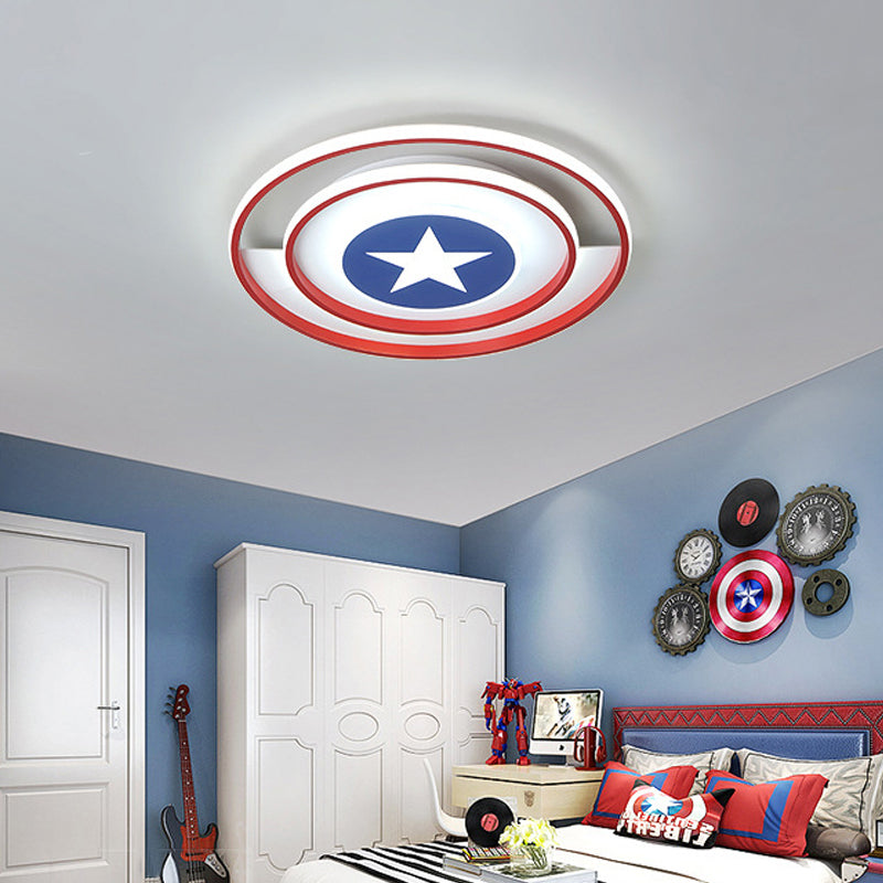 American Style Circular Ceiling Light Acrylic Red LED Ceiling Mount Light with Blue Star for Boys Bedroom Red 19.5" White Clearhalo 'Ceiling Lights' 'Close To Ceiling Lights' 'Close to ceiling' 'Flush mount' Lighting' 192360