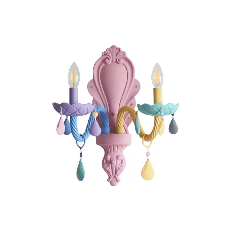 Glass Candle Sconce Light Child Bedroom 2 Lights Kids LED Wall Light with Crystal Deco Clearhalo 'Wall Lamps & Sconces' 'Wall Lights' Lighting' 192477