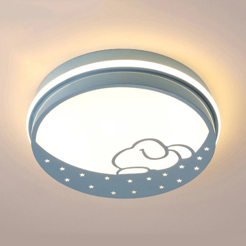 Lovely Circle LED Flush Ceiling Light with Moon & Rabbit Metal Whit Ceiling Lamp for Kindergarten Clearhalo 'Ceiling Lights' 'Close To Ceiling Lights' 'Close to ceiling' 'Flush mount' Lighting' 192480