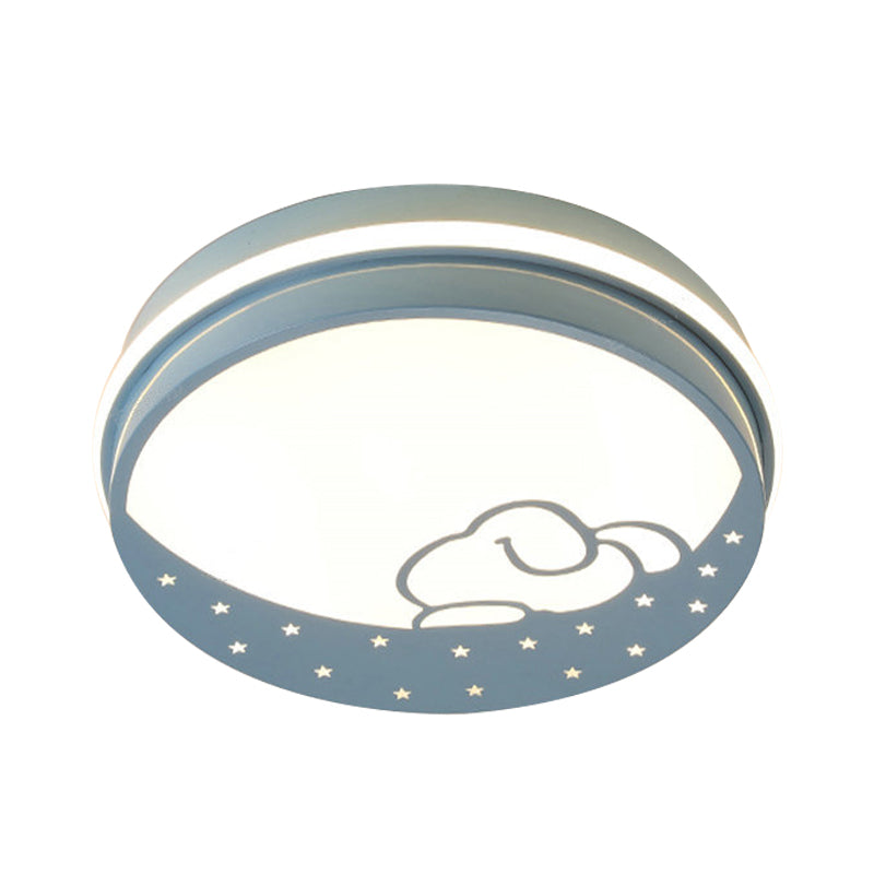 Lovely Circle LED Flush Ceiling Light with Moon & Rabbit Metal Whit Ceiling Lamp for Kindergarten Clearhalo 'Ceiling Lights' 'Close To Ceiling Lights' 'Close to ceiling' 'Flush mount' Lighting' 192481