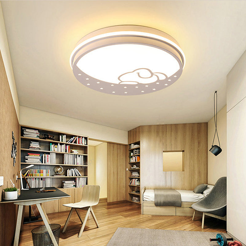 Lovely Circle LED Flush Ceiling Light with Moon & Rabbit Metal Whit Ceiling Lamp for Kindergarten White Clearhalo 'Ceiling Lights' 'Close To Ceiling Lights' 'Close to ceiling' 'Flush mount' Lighting' 192482