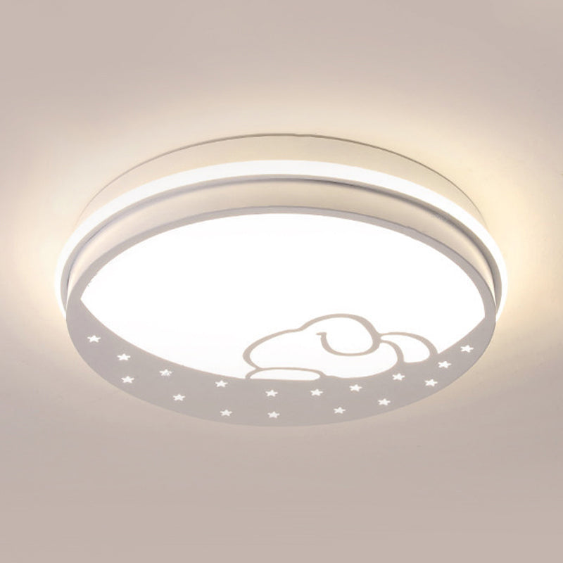 Lovely Circle LED Flush Ceiling Light with Moon & Rabbit Metal Whit Ceiling Lamp for Kindergarten Clearhalo 'Ceiling Lights' 'Close To Ceiling Lights' 'Close to ceiling' 'Flush mount' Lighting' 192483