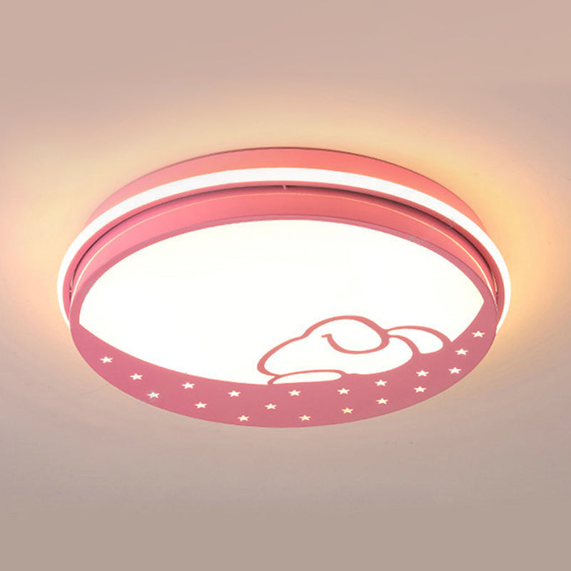 Lovely Circle LED Flush Ceiling Light with Moon & Rabbit Metal Whit Ceiling Lamp for Kindergarten Clearhalo 'Ceiling Lights' 'Close To Ceiling Lights' 'Close to ceiling' 'Flush mount' Lighting' 192488