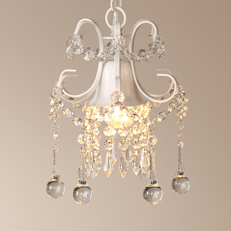 1 Light Crystal Ball Pendant Light Ornate Metal Hanging Light in White for Restaurant Clearhalo 'Ceiling Lights' 'Pendant Lights' 'Pendants' Lighting' 192490