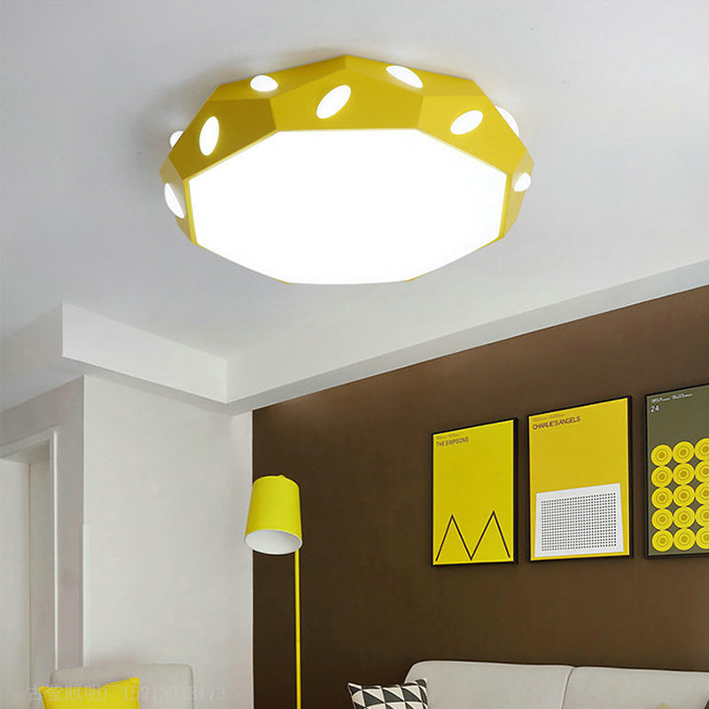 Octagon Shade Flush Ceiling Light with Leaf Macaron Loft Acrylic LED Ceiling Lamp for Kid Bedroom Yellow Clearhalo 'Ceiling Lights' 'Close To Ceiling Lights' 'Close to ceiling' 'Flush mount' Lighting' 192495