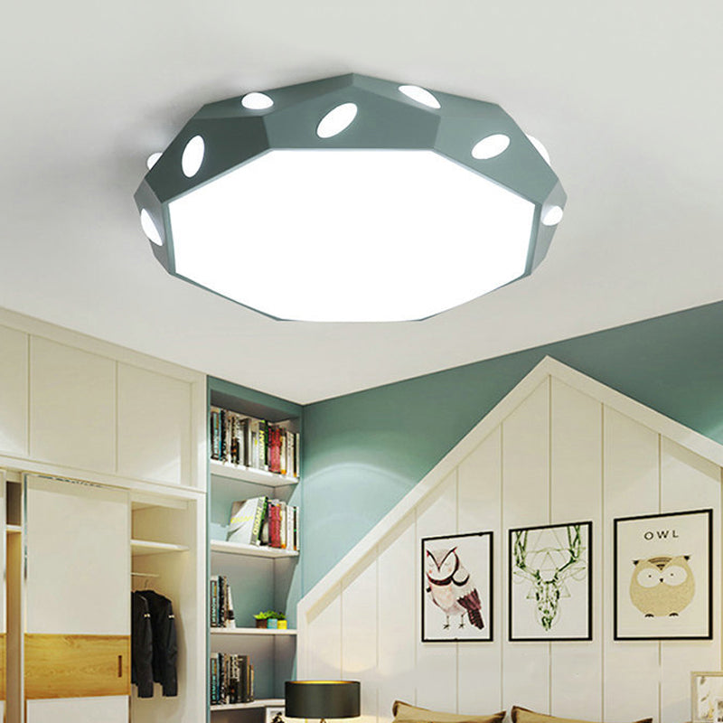 Octagon Shade Flush Ceiling Light with Leaf Macaron Loft Acrylic LED Ceiling Lamp for Kid Bedroom Green Clearhalo 'Ceiling Lights' 'Close To Ceiling Lights' 'Close to ceiling' 'Flush mount' Lighting' 192505