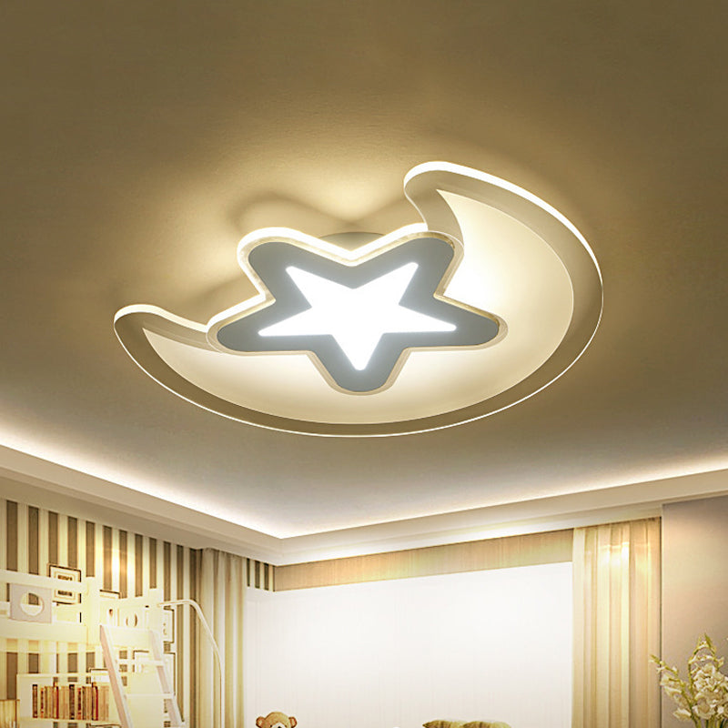 Modern White Finish Ceiling Light Moon and Star Acrylic LED Ceiling Mount Light for Kid Bedroom White 20.5" Warm Clearhalo 'Ceiling Lights' 'Close To Ceiling Lights' 'Close to ceiling' 'Flush mount' Lighting' 192561