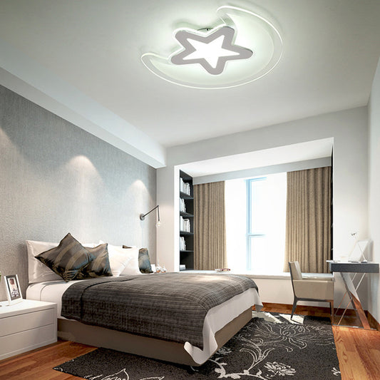 Modern White Finish Ceiling Light Moon and Star Acrylic LED Ceiling Mount Light for Kid Bedroom White 20.5" White Clearhalo 'Ceiling Lights' 'Close To Ceiling Lights' 'Close to ceiling' 'Flush mount' Lighting' 192563