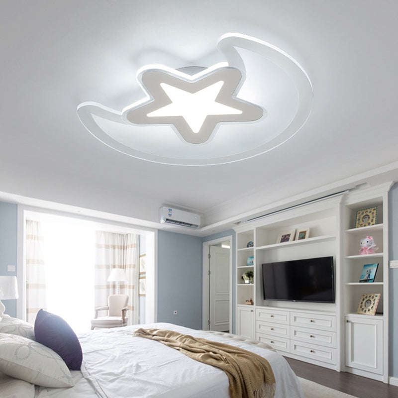 Modern White Finish Ceiling Light Moon and Star Acrylic LED Ceiling Mount Light for Kid Bedroom White 17" White Clearhalo 'Ceiling Lights' 'Close To Ceiling Lights' 'Close to ceiling' 'Flush mount' Lighting' 192564