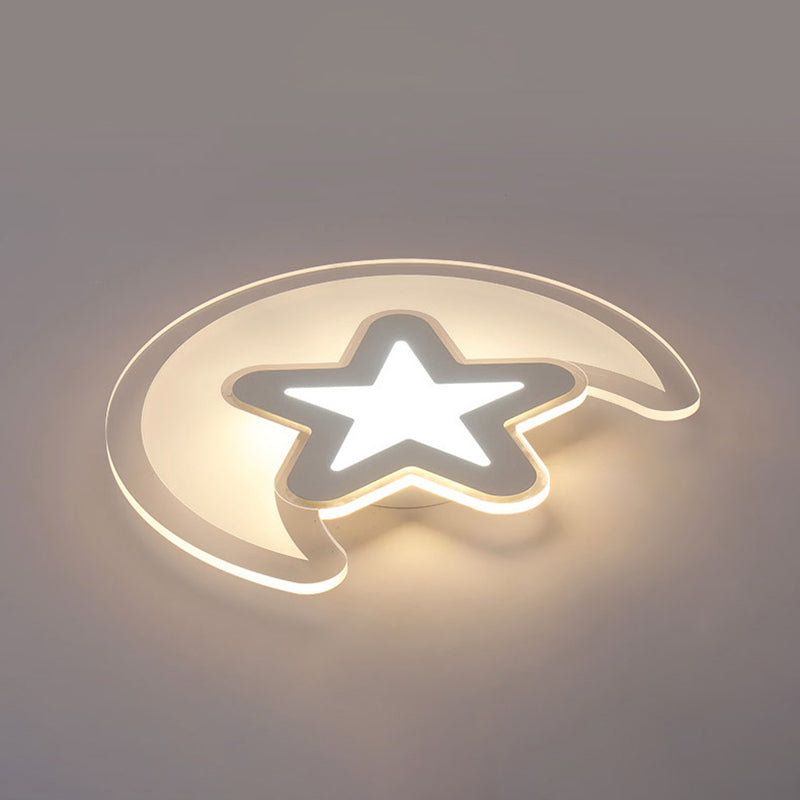 Modern White Finish Ceiling Light Moon and Star Acrylic LED Ceiling Mount Light for Kid Bedroom Clearhalo 'Ceiling Lights' 'Close To Ceiling Lights' 'Close to ceiling' 'Flush mount' Lighting' 192568