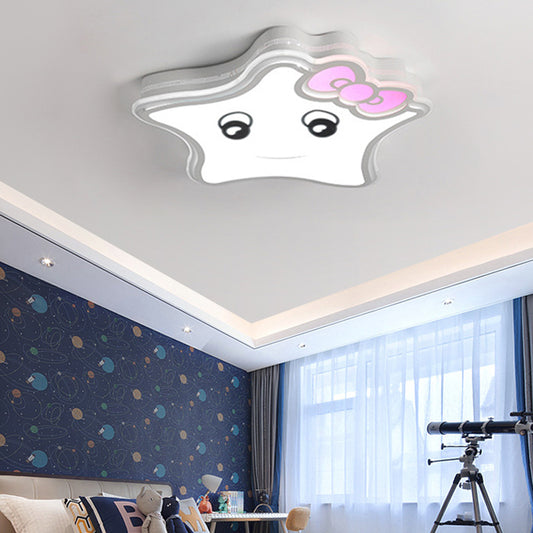 Metal Bow Star Flush Ceiling Light with Lovely Facial Expression Corridor Cartoon Flushmount Light in White White White Clearhalo 'Ceiling Lights' 'Close To Ceiling Lights' 'Close to ceiling' 'Flush mount' Lighting' 192569