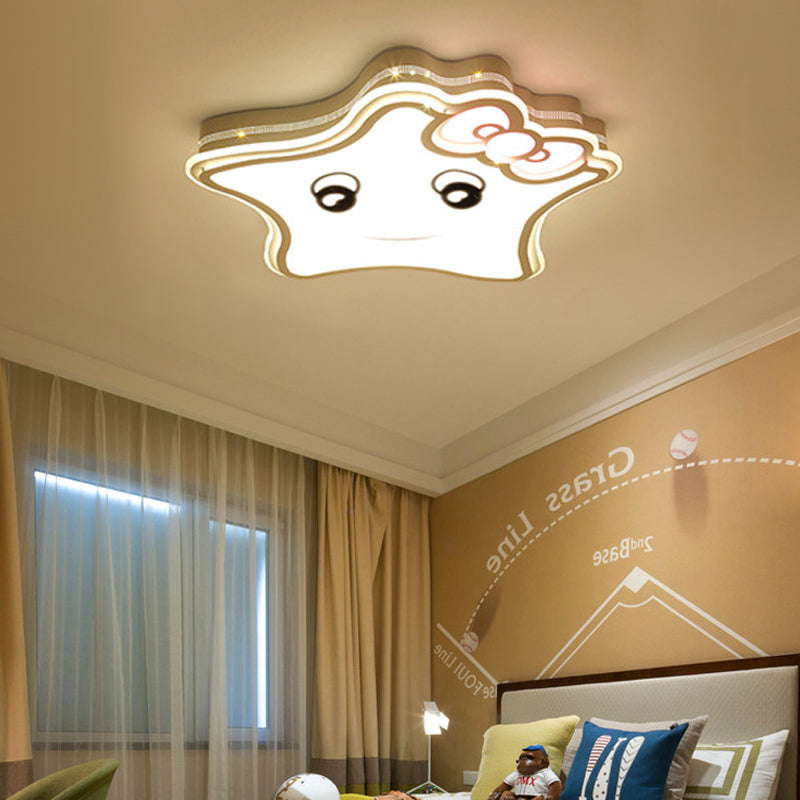 Metal Bow Star Flush Ceiling Light with Lovely Facial Expression Corridor Cartoon Flushmount Light in White White Warm Clearhalo 'Ceiling Lights' 'Close To Ceiling Lights' 'Close to ceiling' 'Flush mount' Lighting' 192570