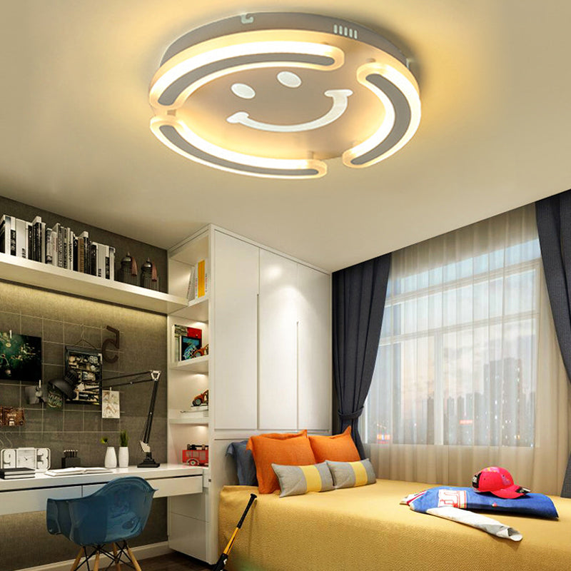 Acrylic Smile Face Flush Mount Light Kids LED Ceiling Lamp in White for Game Room Bedroom Clearhalo 'Ceiling Lights' 'Close To Ceiling Lights' 'Close to ceiling' 'Flush mount' Lighting' 192587