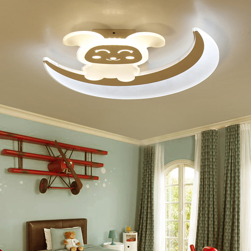 Animal Baby Bunny Flush Ceiling Light Acrylic LED Ceiling Lamp in White for Baby Boys Bedroom White White Clearhalo 'Ceiling Lights' 'Close To Ceiling Lights' 'Close to ceiling' 'Semi-flushmount' Lighting' 192669