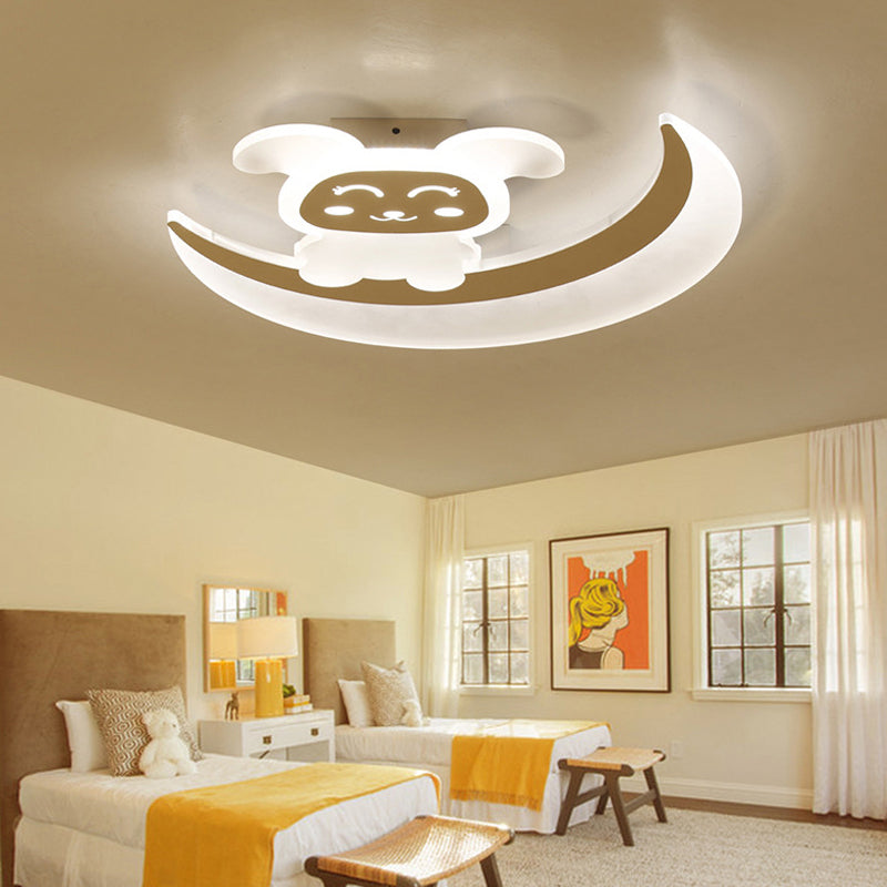 Animal Baby Bunny Flush Ceiling Light Acrylic LED Ceiling Lamp in White for Baby Boys Bedroom White Yellow Clearhalo 'Ceiling Lights' 'Close To Ceiling Lights' 'Close to ceiling' 'Semi-flushmount' Lighting' 192670