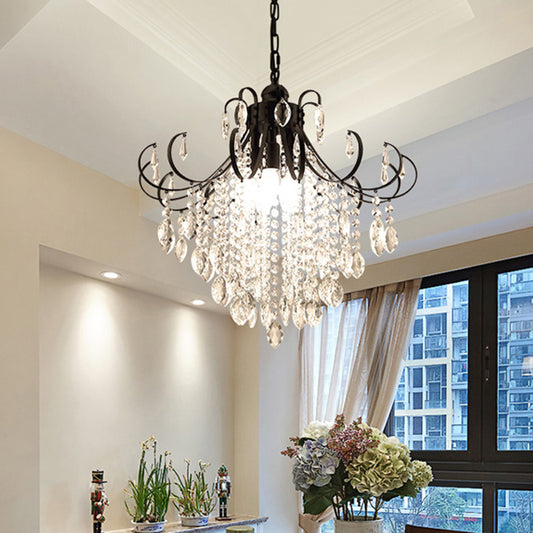 Glam Teardrop Pendant Light Metal Curved Arm Cascading Crystal Strands Chandelier Black Clearhalo 'Ceiling Lights' 'Modern Pendants' 'Modern' 'Pendant Lights' 'Pendants' Lighting' 1926830