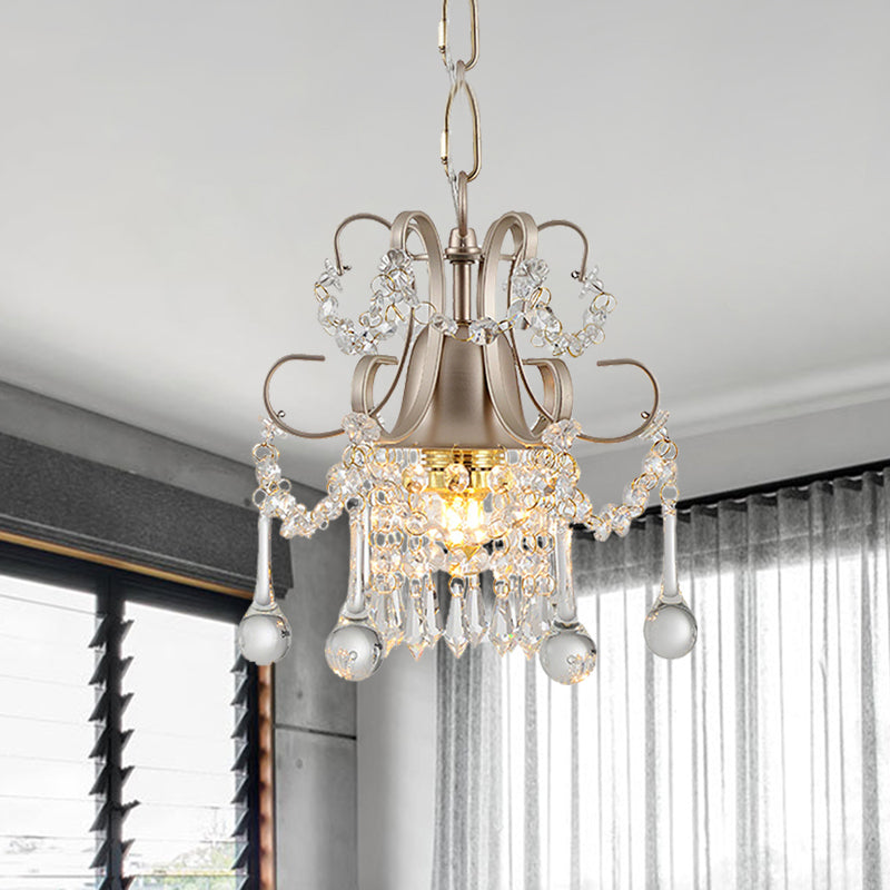 Champagne Curving Arm Chandelier Crystal Teardrop Chandelier for Living Room Clearhalo 'Ceiling Lights' 'Chandeliers' 'Modern Chandeliers' 'Modern' Lighting' 1926849